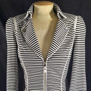 White House Black Market B/W Striped Sailor Style Stretch Zipper Front Blazer 6